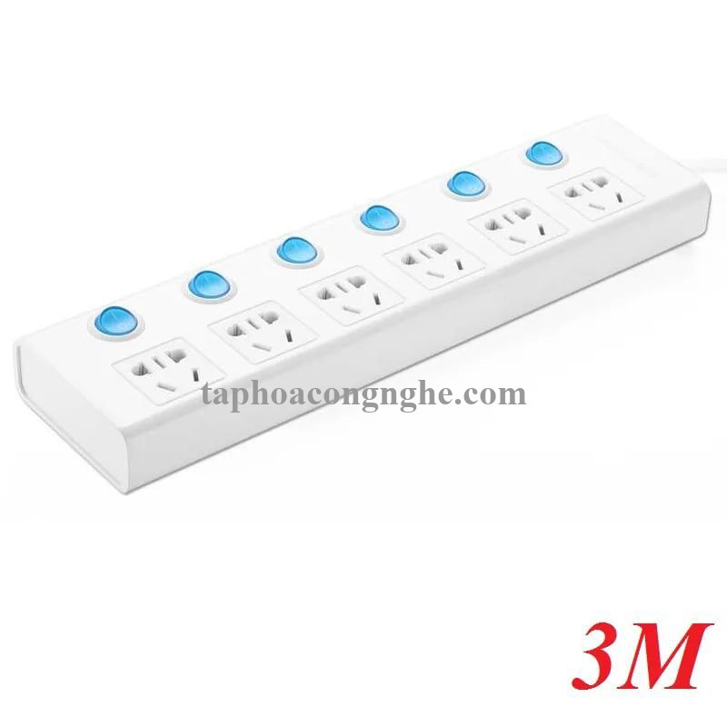 Ugreen 30242 3M Màu Trắng Ổ cắm điện đa năng 6 cổng + công tắc MAX 2500W CD117 30030242